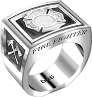 Men's Heavy 925 Sterling Silver Firefighter Ring Band - US Jewels