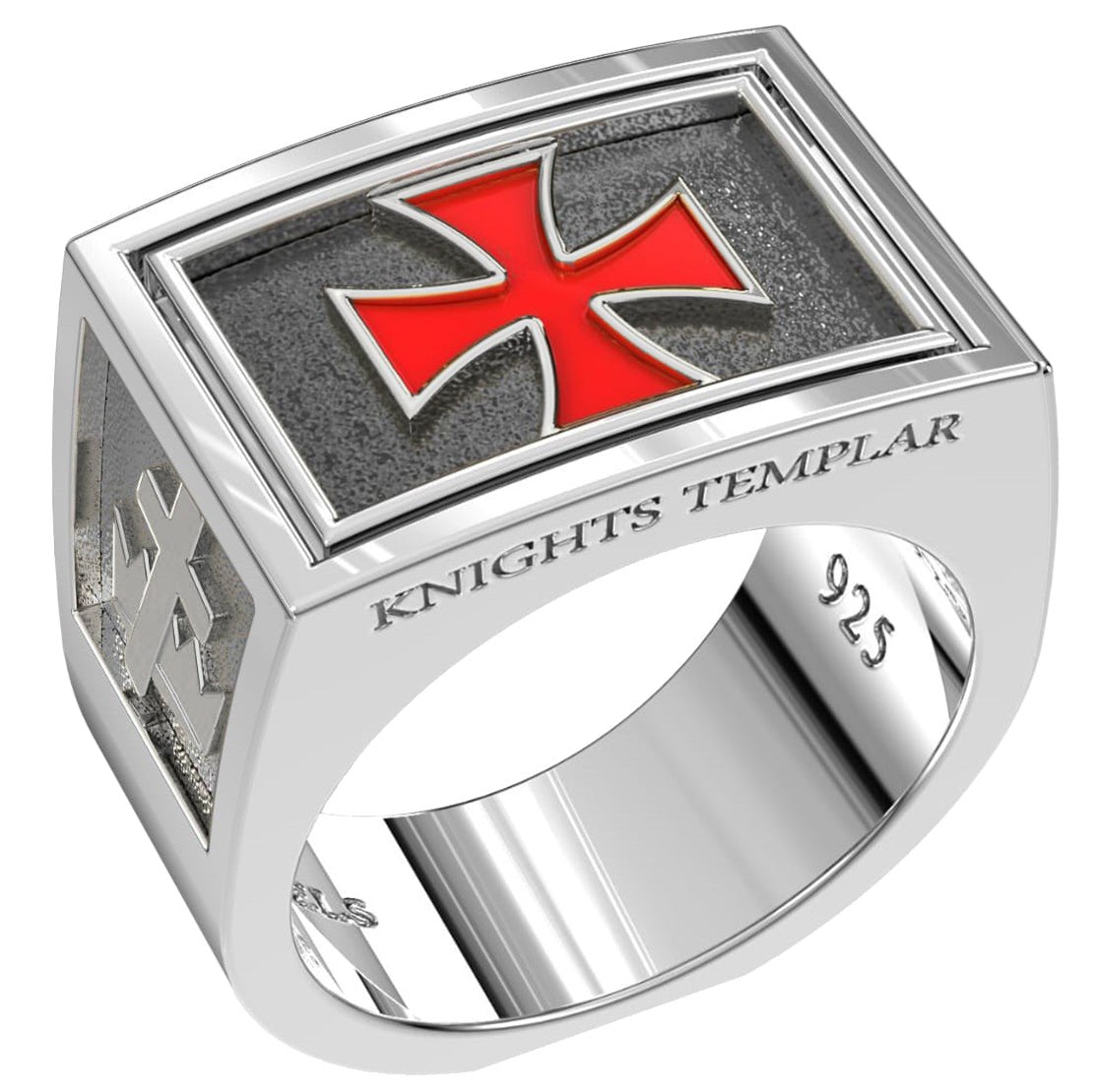 Men's Heavy 925 Sterling Silver Freemason Knights Templar Ring Band - US Jewels