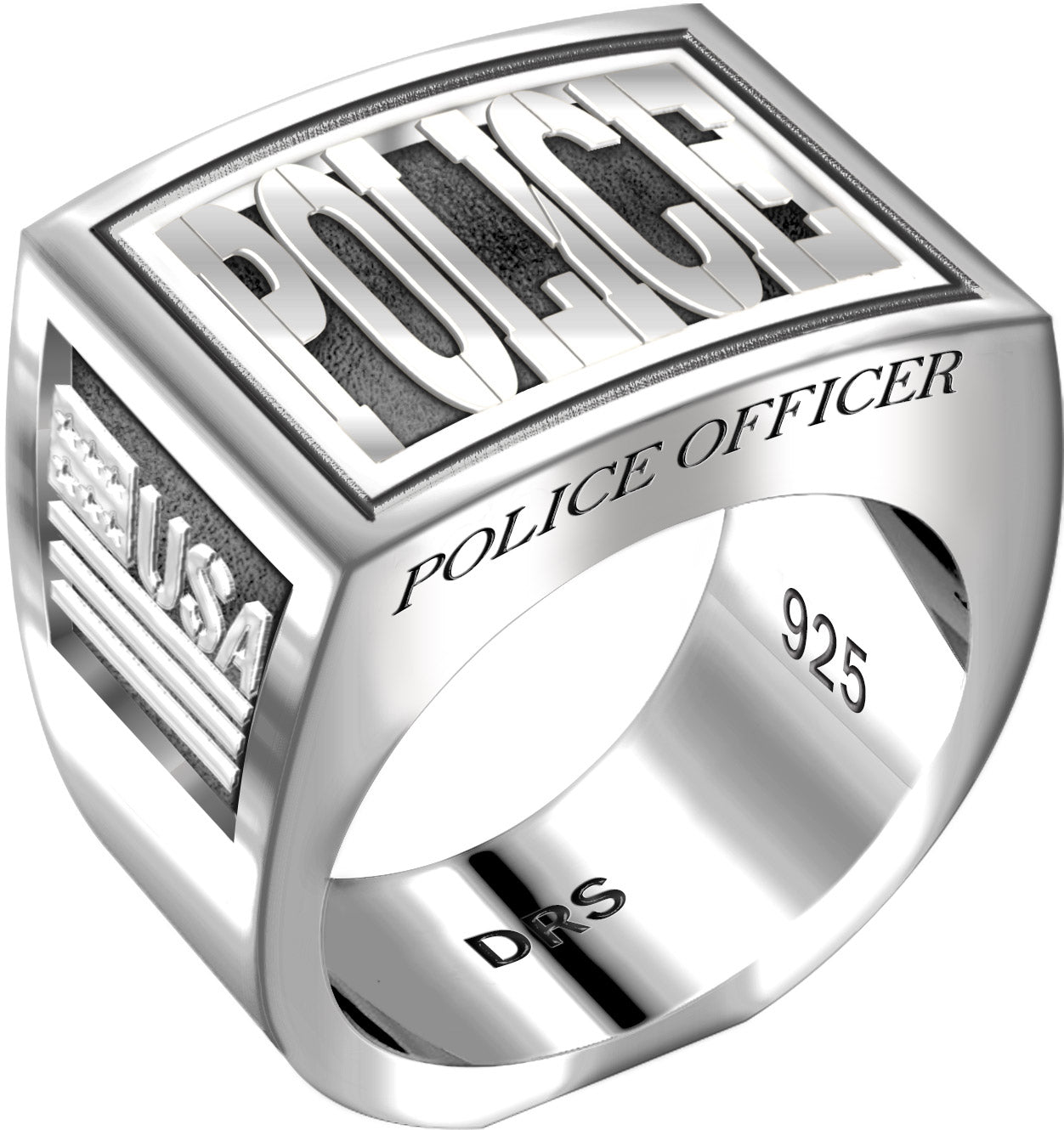Men's Heavy 925 Sterling Silver Police Officer Ring Band - US Jewels