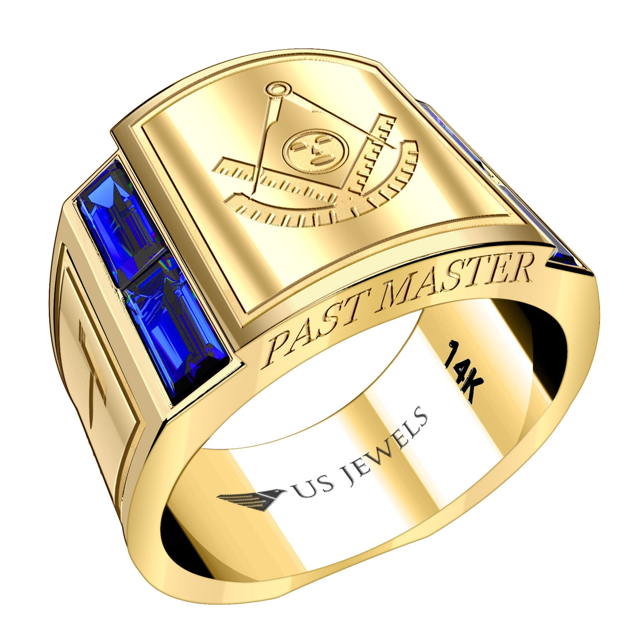 Men's Heavy Solid 10K or 14K Yellow Gold or White Gold Freemason Past Master Ring Band - US Jewels