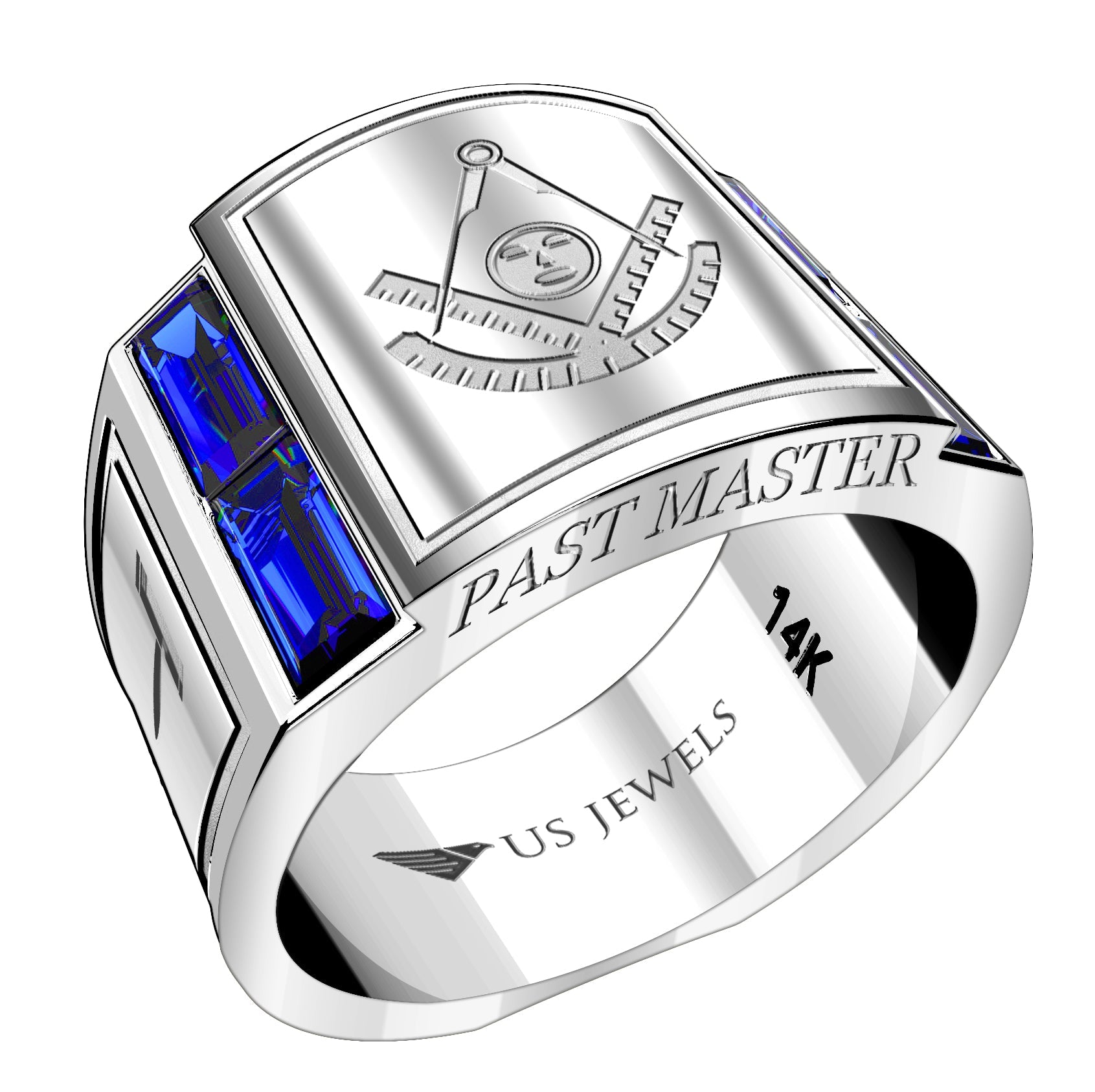 Men's Heavy Solid 10K or 14K Yellow Gold or White Gold Freemason Past Master Ring Band - US Jewels