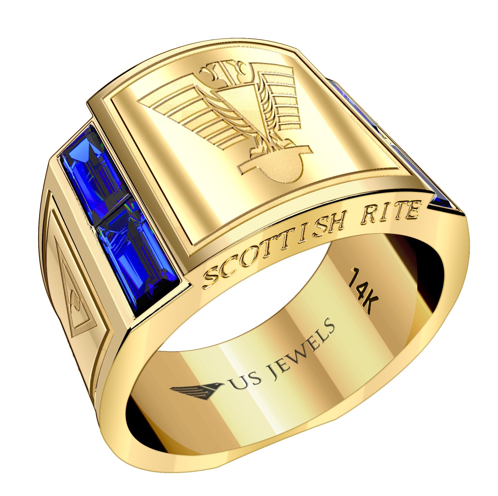 Men's Heavy Solid 10K or 14K Yellow Gold or White Gold Freemason Scottish Rite Ring Band - US Jewels