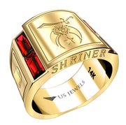 Men's Heavy Solid 10K or 14K Yellow Gold or White Gold Freemason Shriner Ring Band - US Jewels