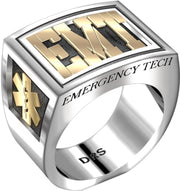 Men's Heavy Two Tone 925 Sterling Silver and 14k Yellow Gold EMT Ring Band - US Jewels
