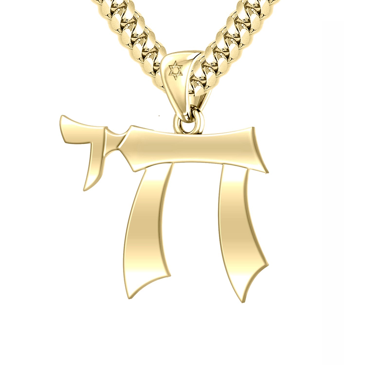 Men's Large 10K or 14K Yellow Gold Jewish Chai Sign of Life Pendant Necklace, 32mm - US Jewels