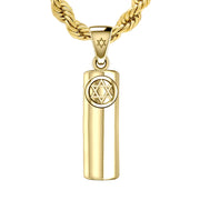 Men's Large 10K or 14K Yellow Gold Jewish Star of David Mezuzah Pendant Necklace, 40mm - US Jewels