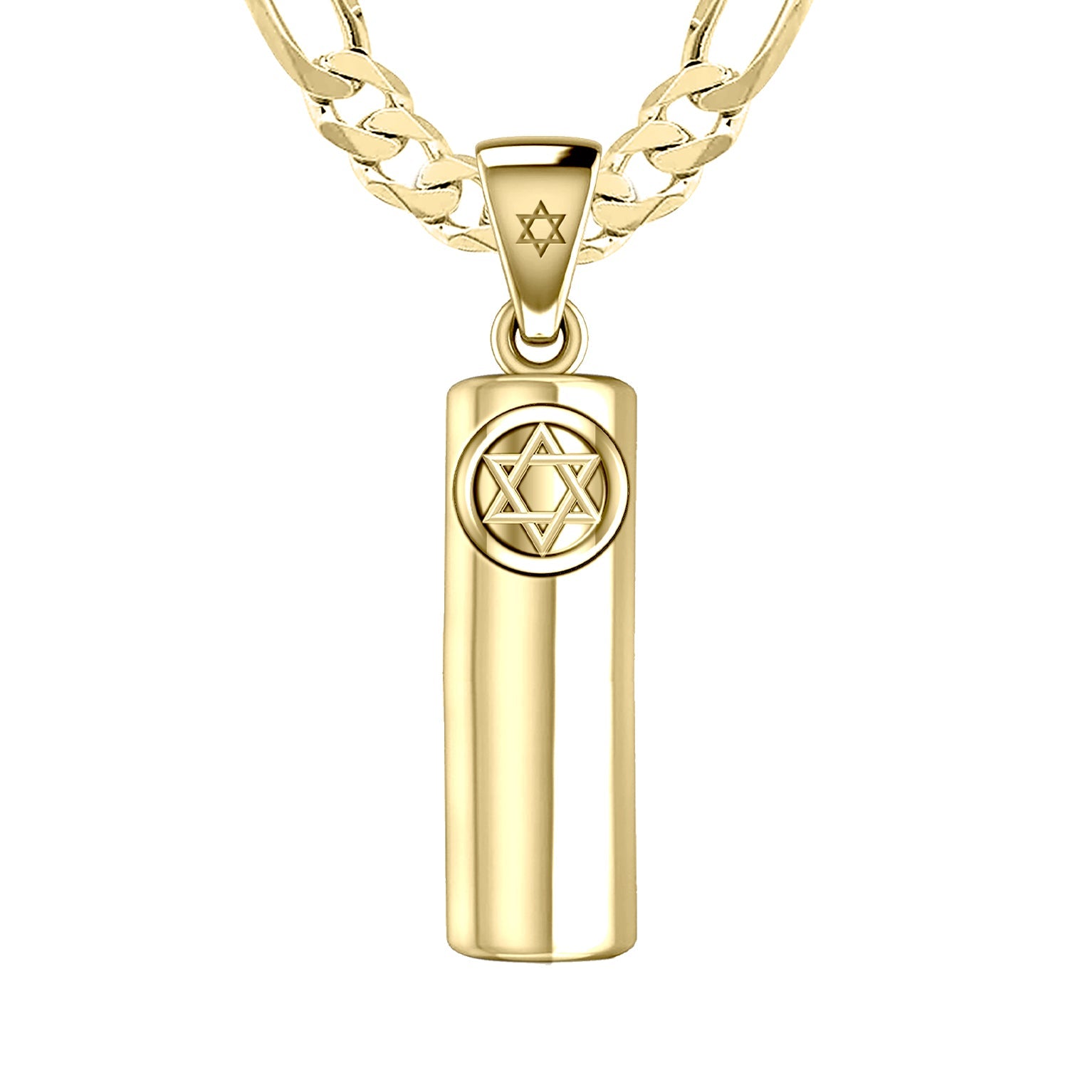 Men's Large 10K or 14K Yellow Gold Jewish Star of David Mezuzah Pendant Necklace, 40mm - US Jewels