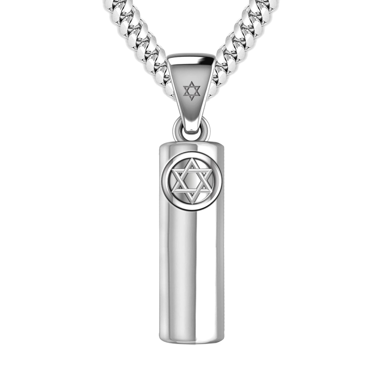Sterling Silver Mezuzah Necklace for Men 40mm | US Jewels