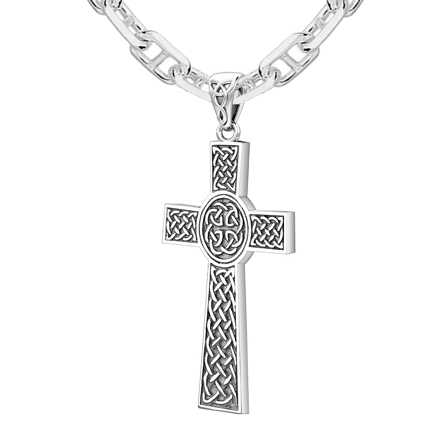 Men's Large 925 Sterling Silver Celtic Cross Pendant Necklace, 43mm - US Jewels