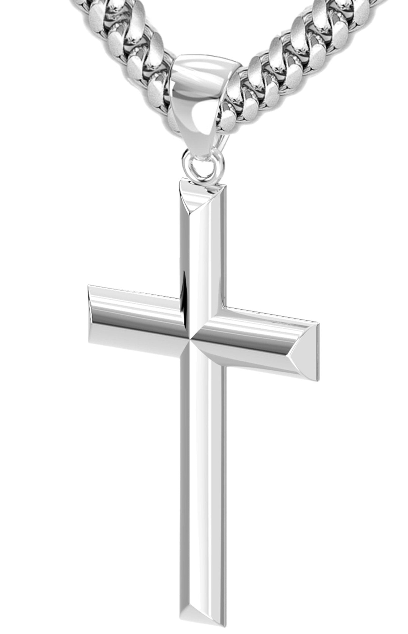 Men's Large 925 Sterling Silver Christian Cross Pendant Necklace, 44mm - US Jewels