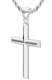 Men's Large 925 Sterling Silver Christian Cross Pendant Necklace, 44mm - US Jewels