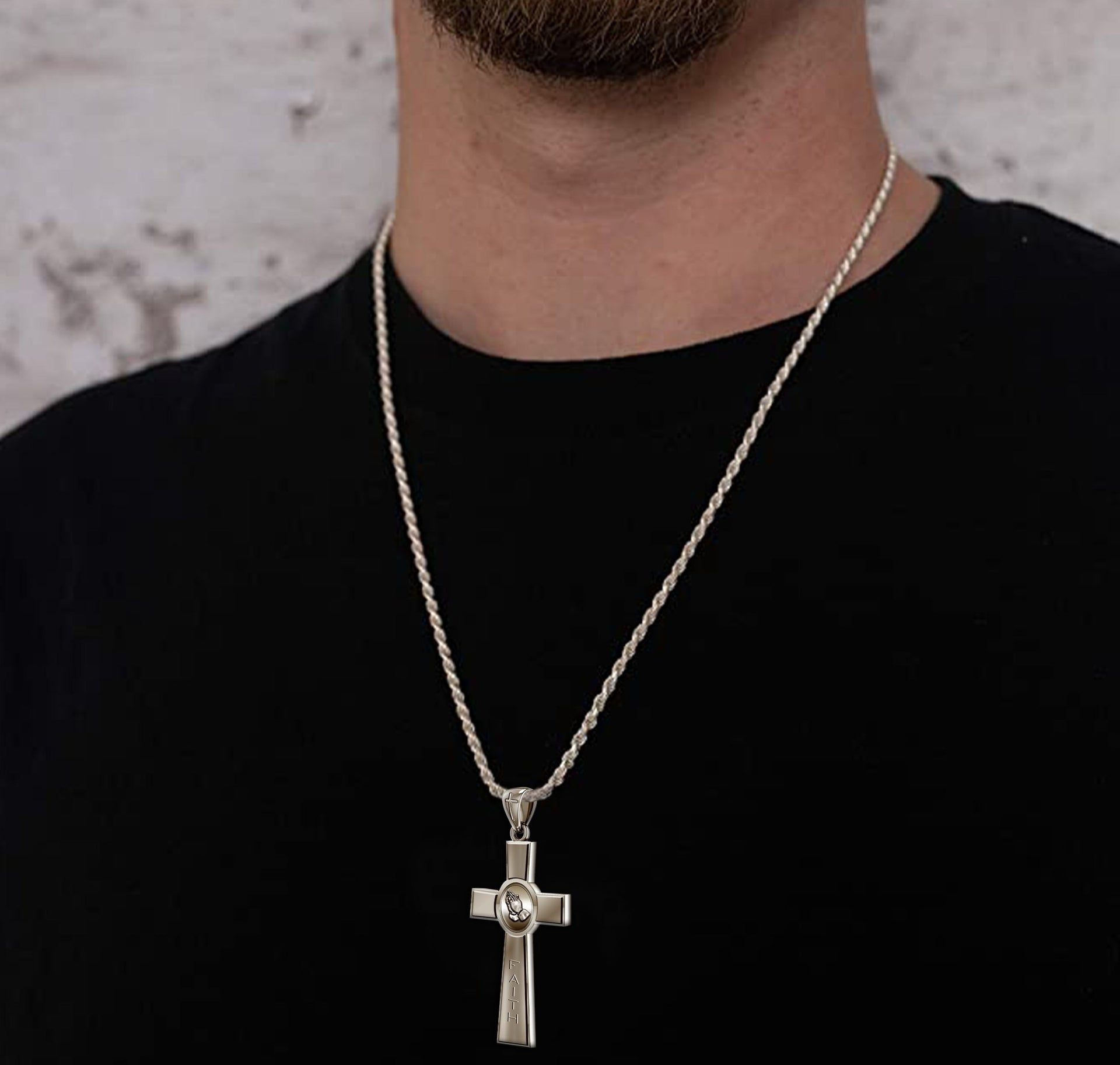 Men's Large 925 Sterling Silver Prayer Faith Cross Pendant Necklace, 45mm - US Jewels