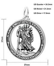 Men's Large 925 Sterling Silver Saint Christopher Round Antique Pendant Necklace, 37mm - US Jewels