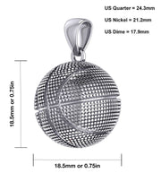 Men's Large 925 Sterling Silver Textured Basketball Sports Pendant Necklace, 18.5mm - US Jewels