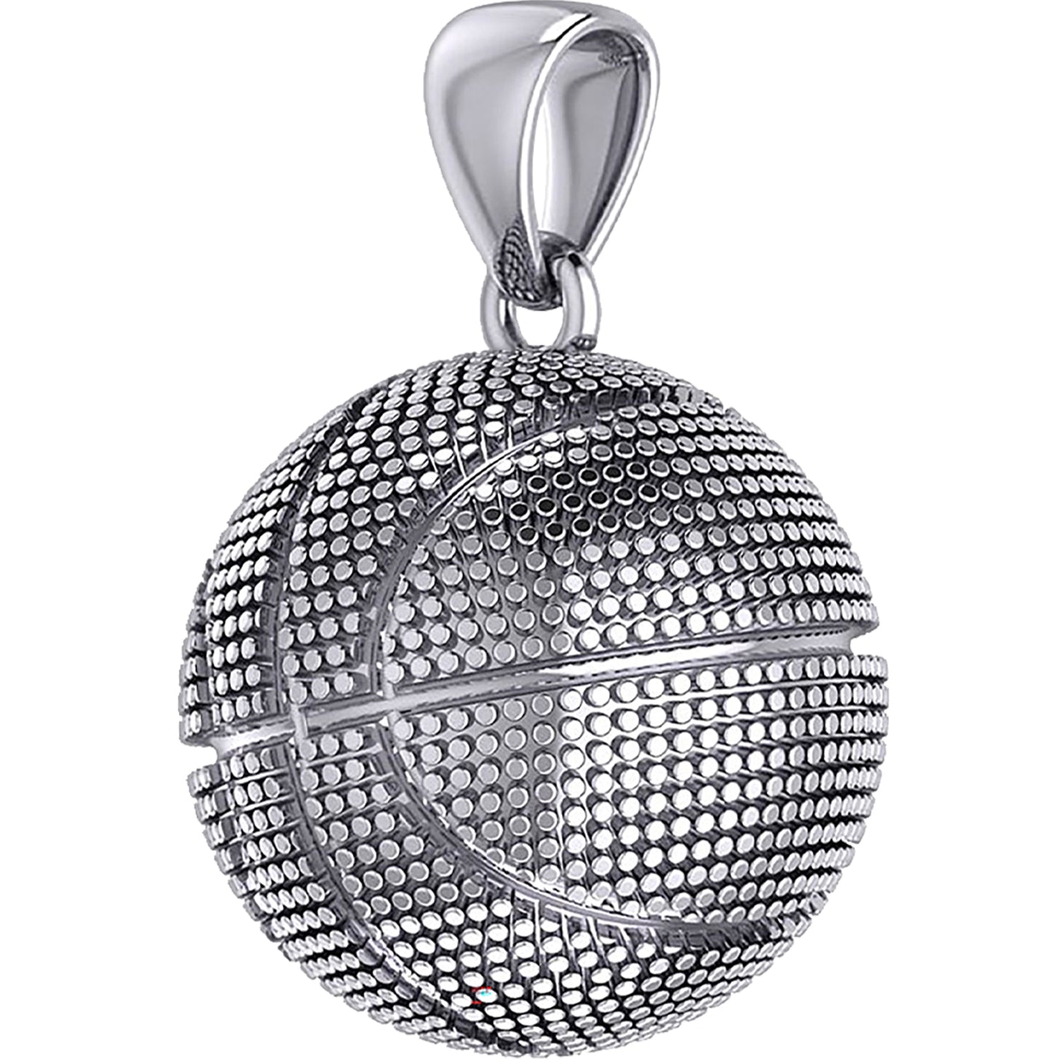 Men's Large 925 Sterling Silver Textured Basketball Sports Pendant Necklace, 18.5mm - US Jewels