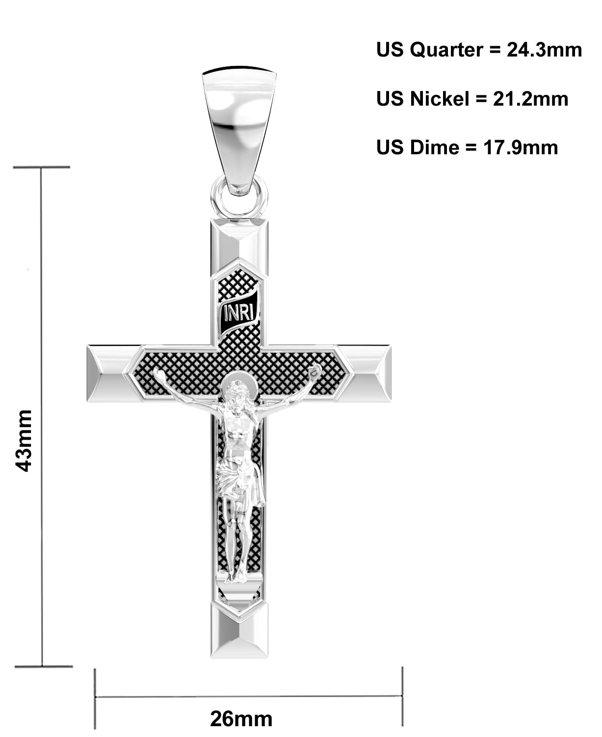 Men's Large Heavy Solid 925 Sterling Silver Crucifix Cross Pendant Necklace, 43mm - US Jewels