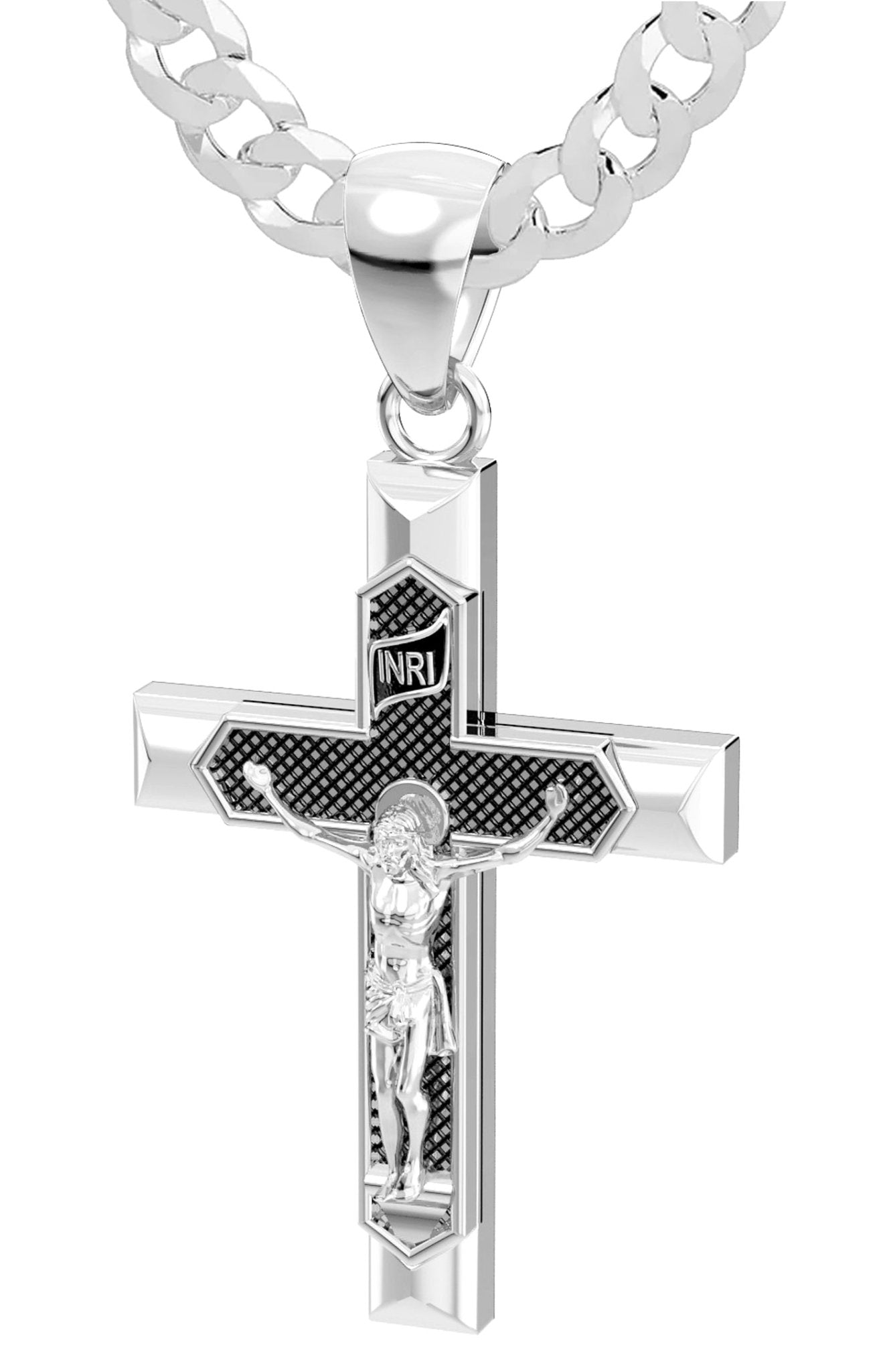 Men's Large Heavy Solid 925 Sterling Silver Crucifix Cross Pendant Necklace, 43mm - US Jewels