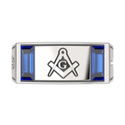 Men's Master Mason 925 Sterling Silver Synthetic Sapphire Freemason Ring - US Jewels