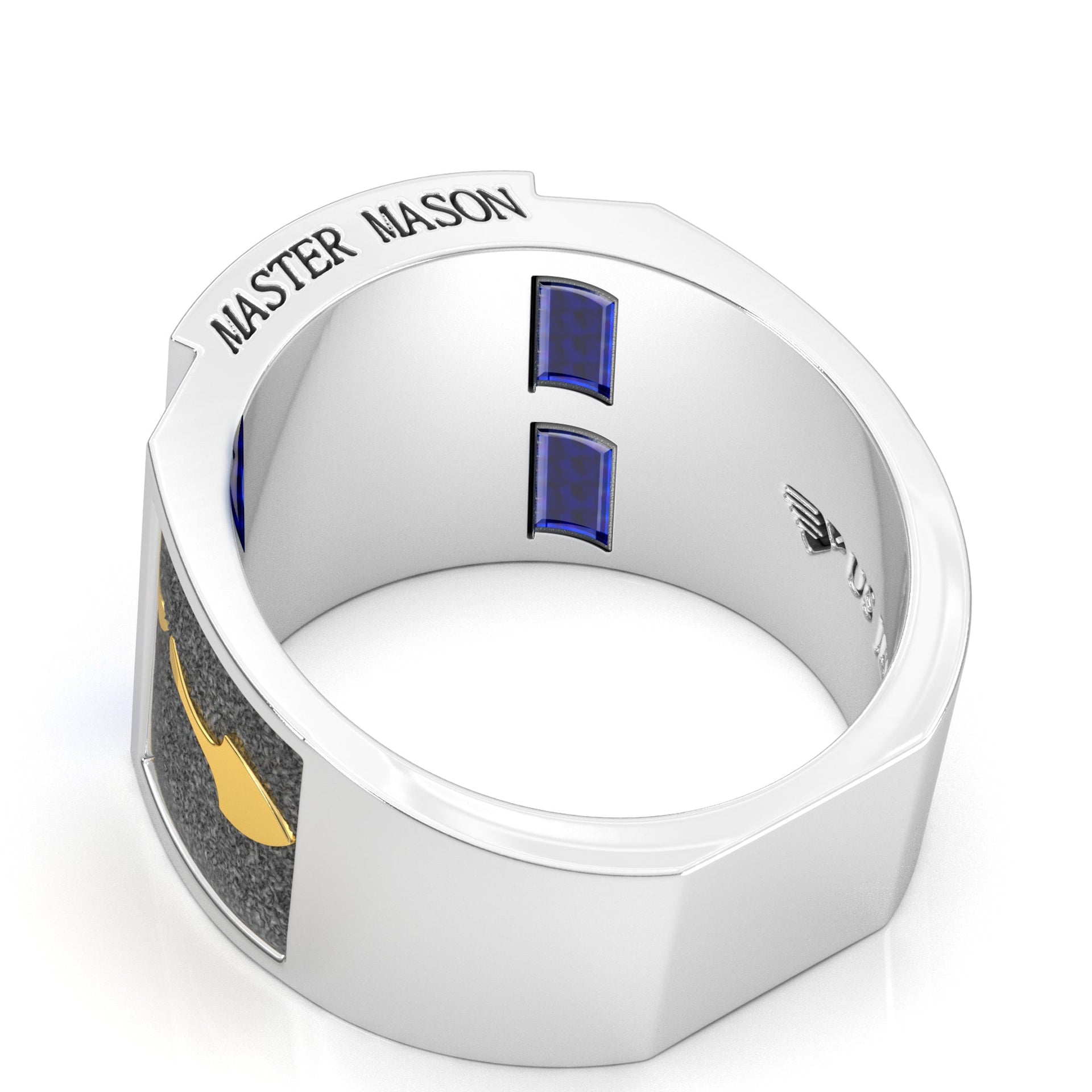 Men's Master Mason Two Tone 925 Sterling Silver and 14k Yellow Gold Synthetic Sapphire Ring - US Jewels