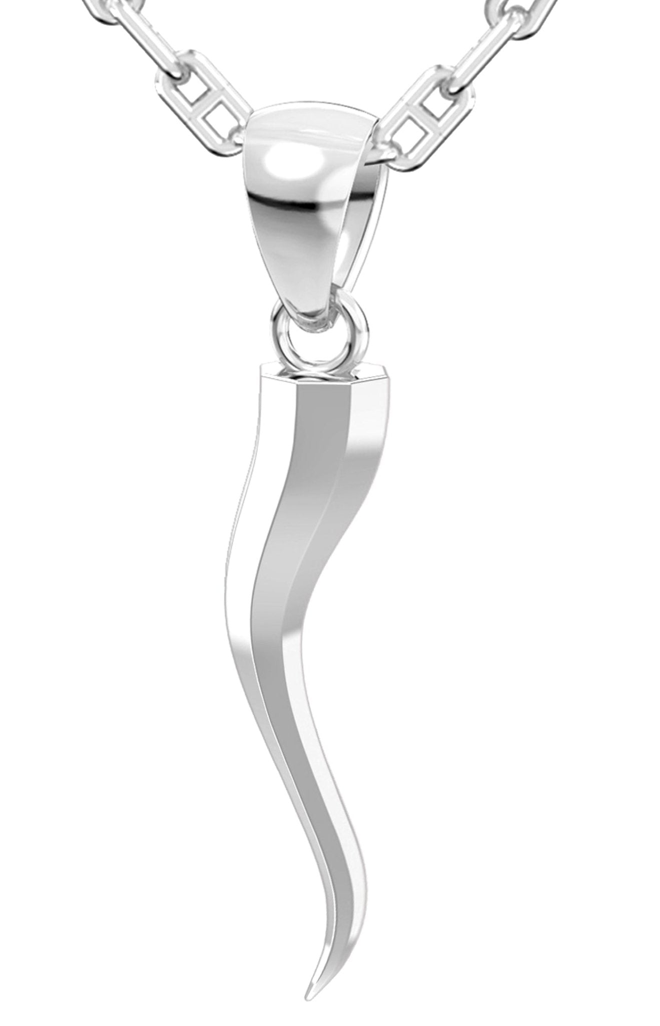 Men s Octagon 925 Sterling Silver Italian Horn Cornicello Amulet Pendant Necklace 28mm 22in 3.8mm Alternating Marine Cable Chain