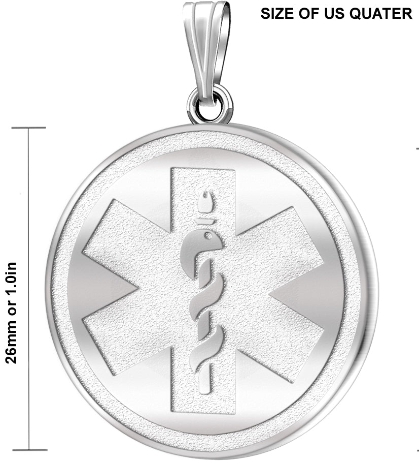 Medical Alert Necklace - Engravable Pendant In Solid Gold