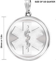 Men's Quarter Size 10k or 14k Yellow or White Gold Engravable Medical ID Medal Pendant Necklace - US Jewels