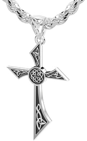 Men's Solid 925 Sterling Silver Modern Style Celtic Cross Pendant Necklace, 35mm - US Jewels