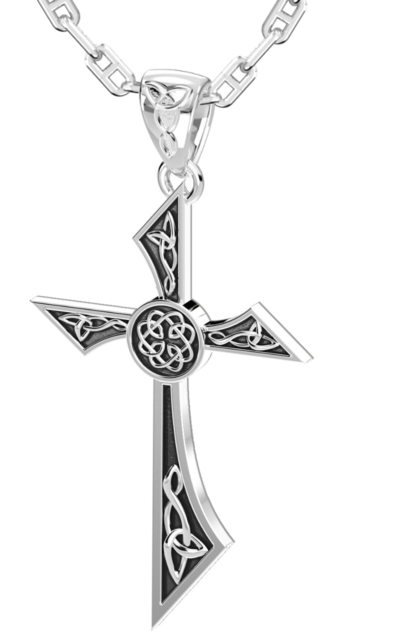 Modern Style Celtic Cross Necklace - Religious Pendant In Solid Silver