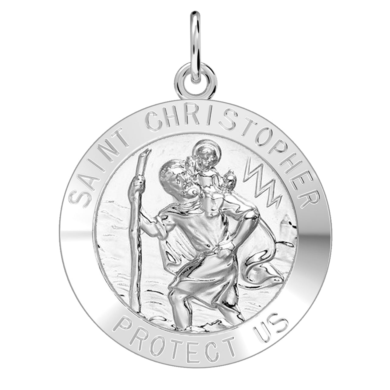 Sterling Silver Saint Christopher Round Solid Pendant Necklace, 25mm