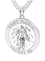 Men's Solid 925 Sterling Silver Saint Florian Polished Pendant Necklace, 25mm - US Jewels