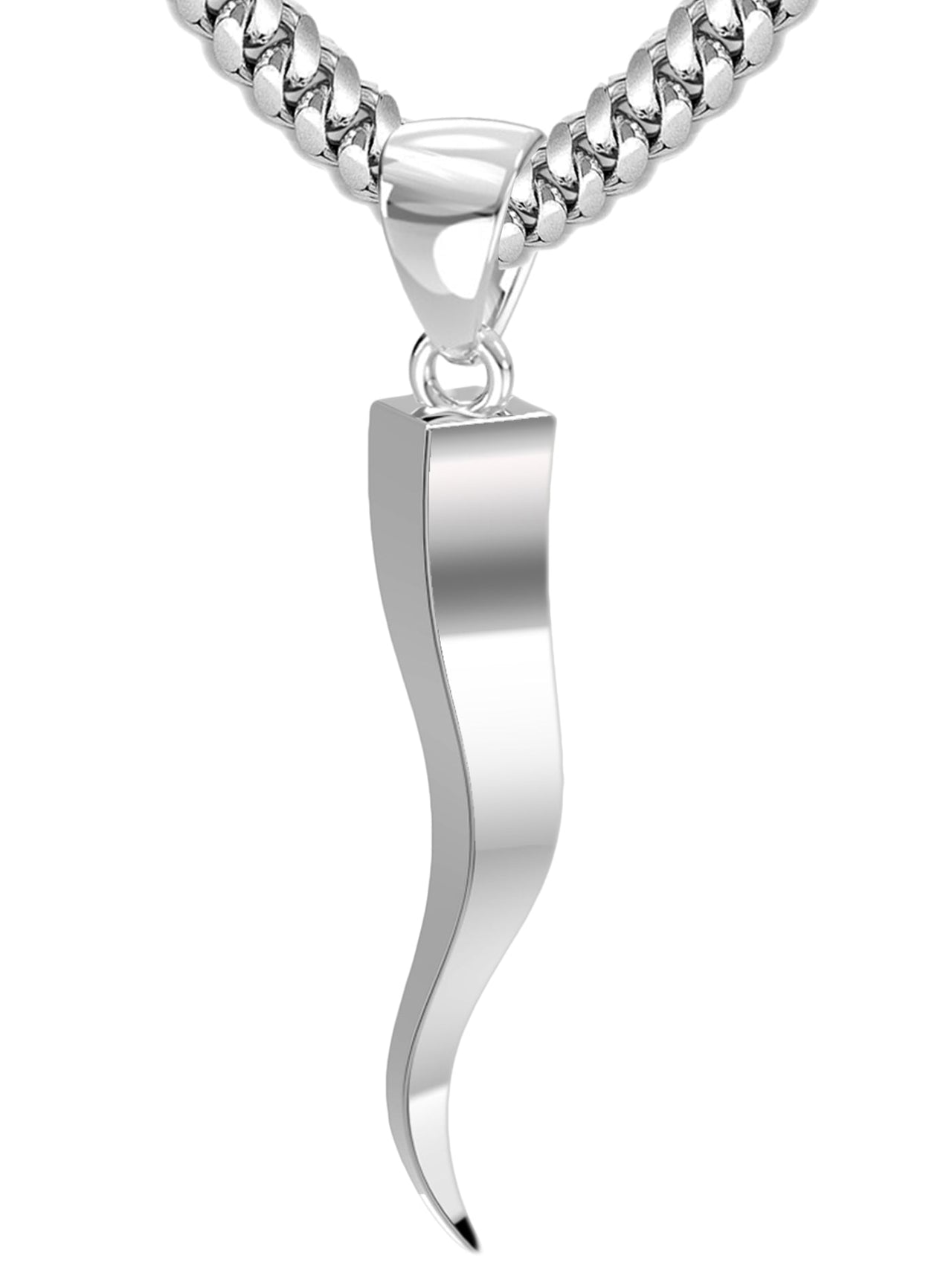 Men's Squared 925 Sterling Silver Italian Horn Good Luck Cornicello Pendant Necklace, 28mm - US Jewels