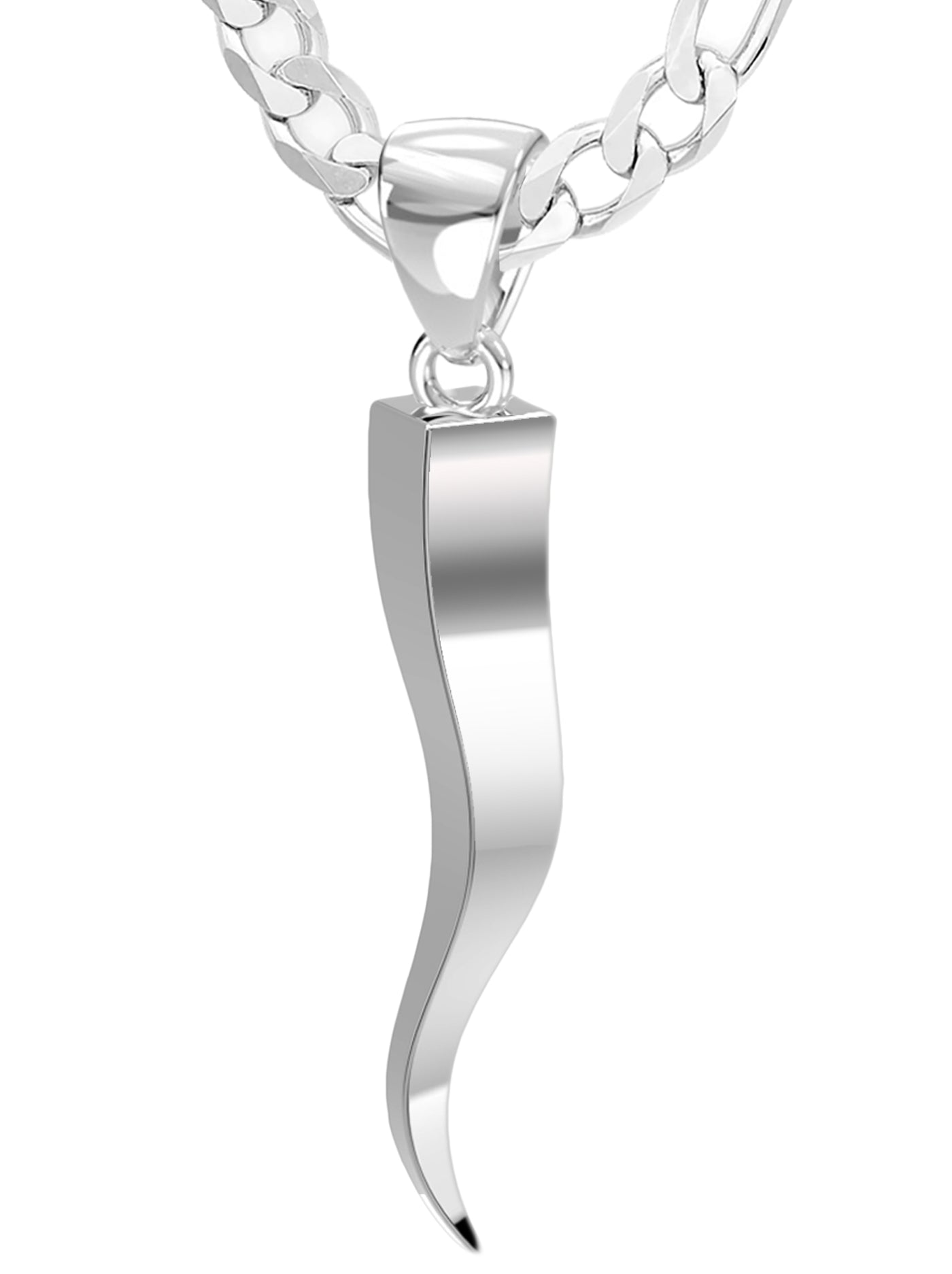 Men's Squared 925 Sterling Silver Italian Horn Good Luck Cornicello Pendant Necklace, 28mm - US Jewels