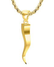 Men's Squared Solid 14k Italian Horn Cornicello Amulet Pendant Necklace, 1.25in - US Jewels