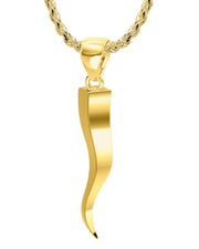 Men's Squared Solid 14k Italian Horn Cornicello Amulet Pendant Necklace, 1.25in - US Jewels