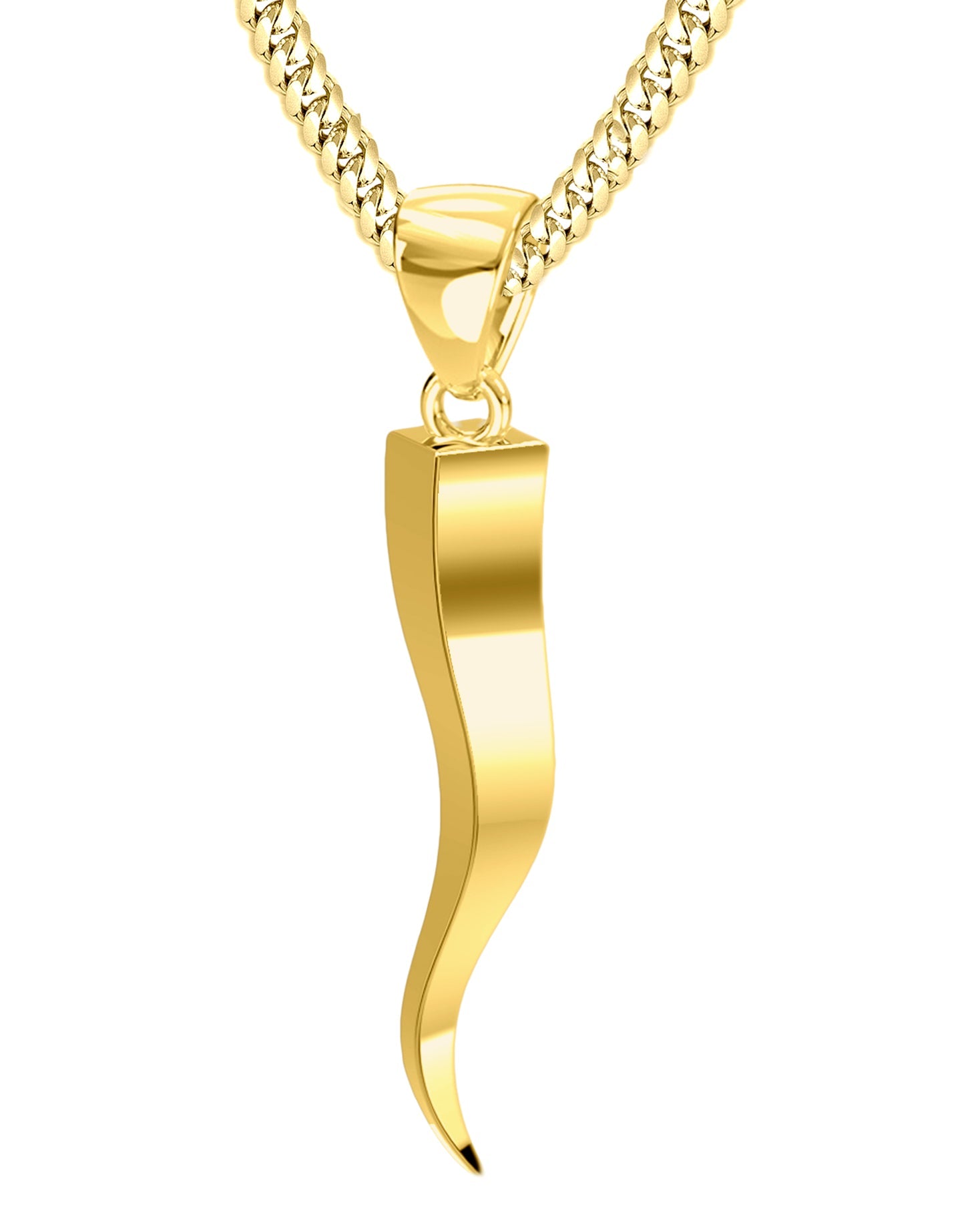 Men's Squared Solid 14k Italian Horn Cornicello Amulet Pendant Necklace, 30mm - US Jewels