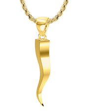 Men's Squared Solid 14k Italian Horn Cornicello Amulet Pendant Necklace, 30mm - US Jewels