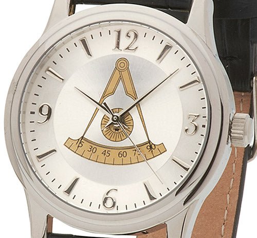 Men's Stainless Steel Bulova Masonic Master Mason Watch w/ Black Leather Strap - US Jewels