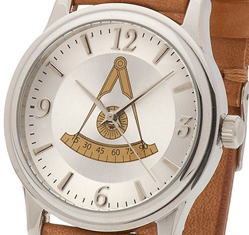 Men's Stainless Steel Bulova Masonic Past Master Watch w/ Tan Leather Strap - US Jewels