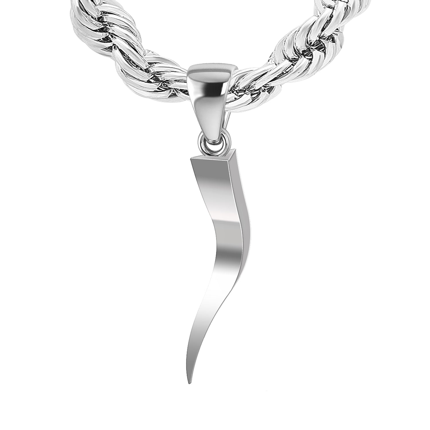 Men's Triangle 925 Sterling Silver Italian Horn Cornicello Amulet Pendant Necklace, 28mm - US Jewels