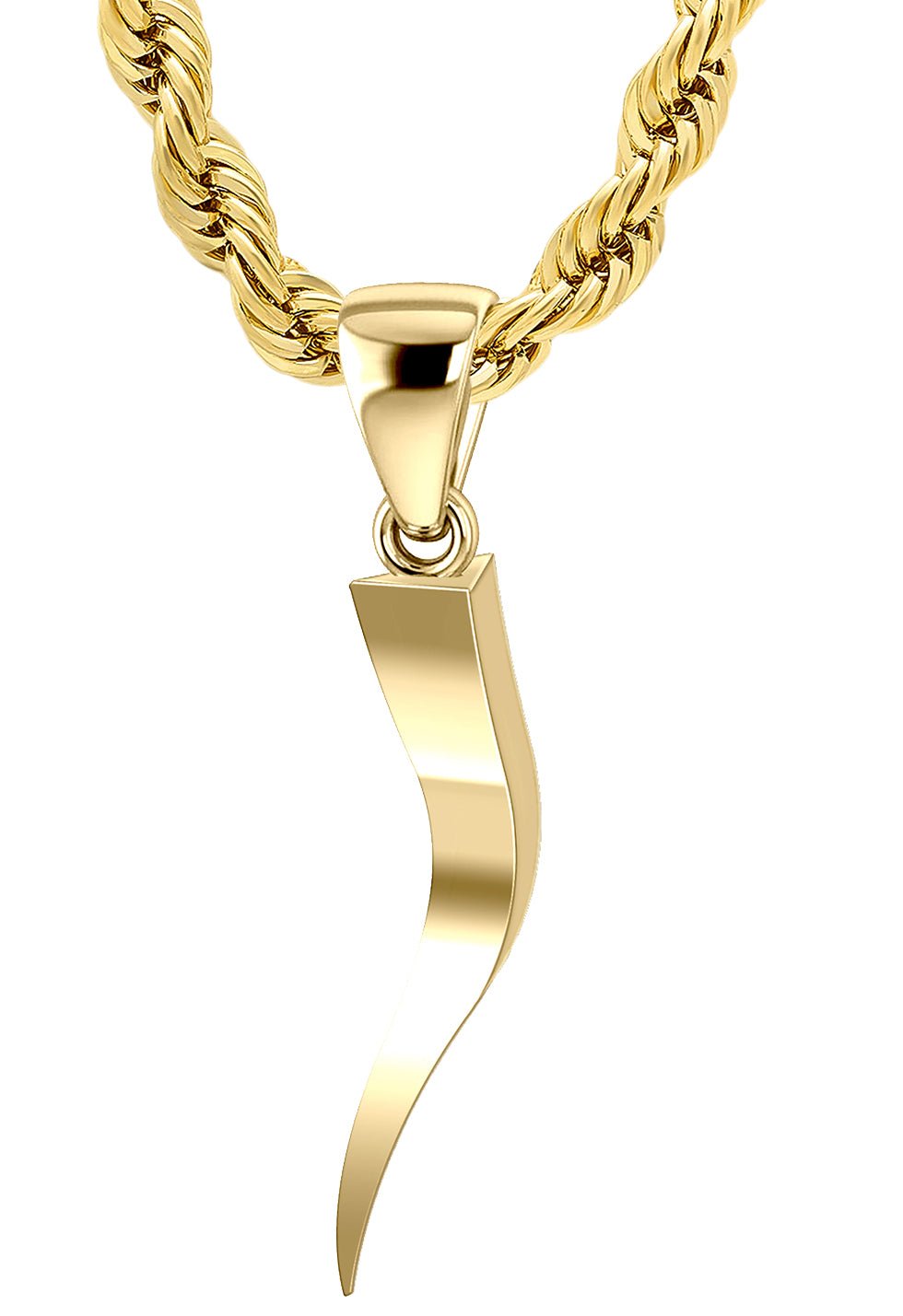 Men's Triangular Solid 14k Italian Horn Cornicello Amulet Pendant Necklace, 30mm - US Jewels
