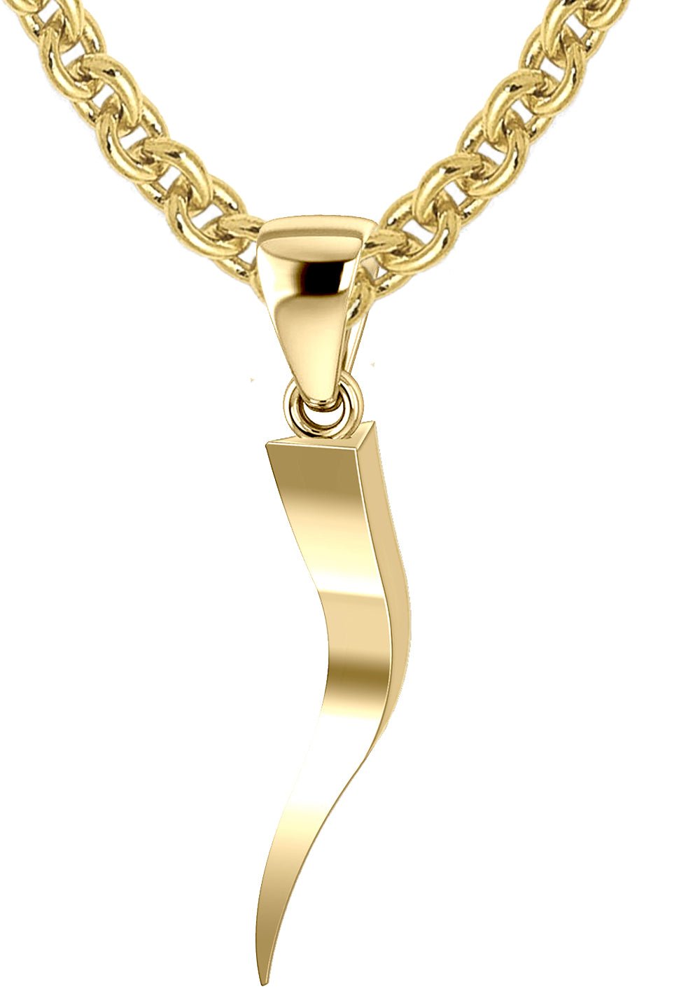 Men's Triangular Solid 14k Italian Horn Cornicello Amulet Pendant Necklace, 30mm - US Jewels
