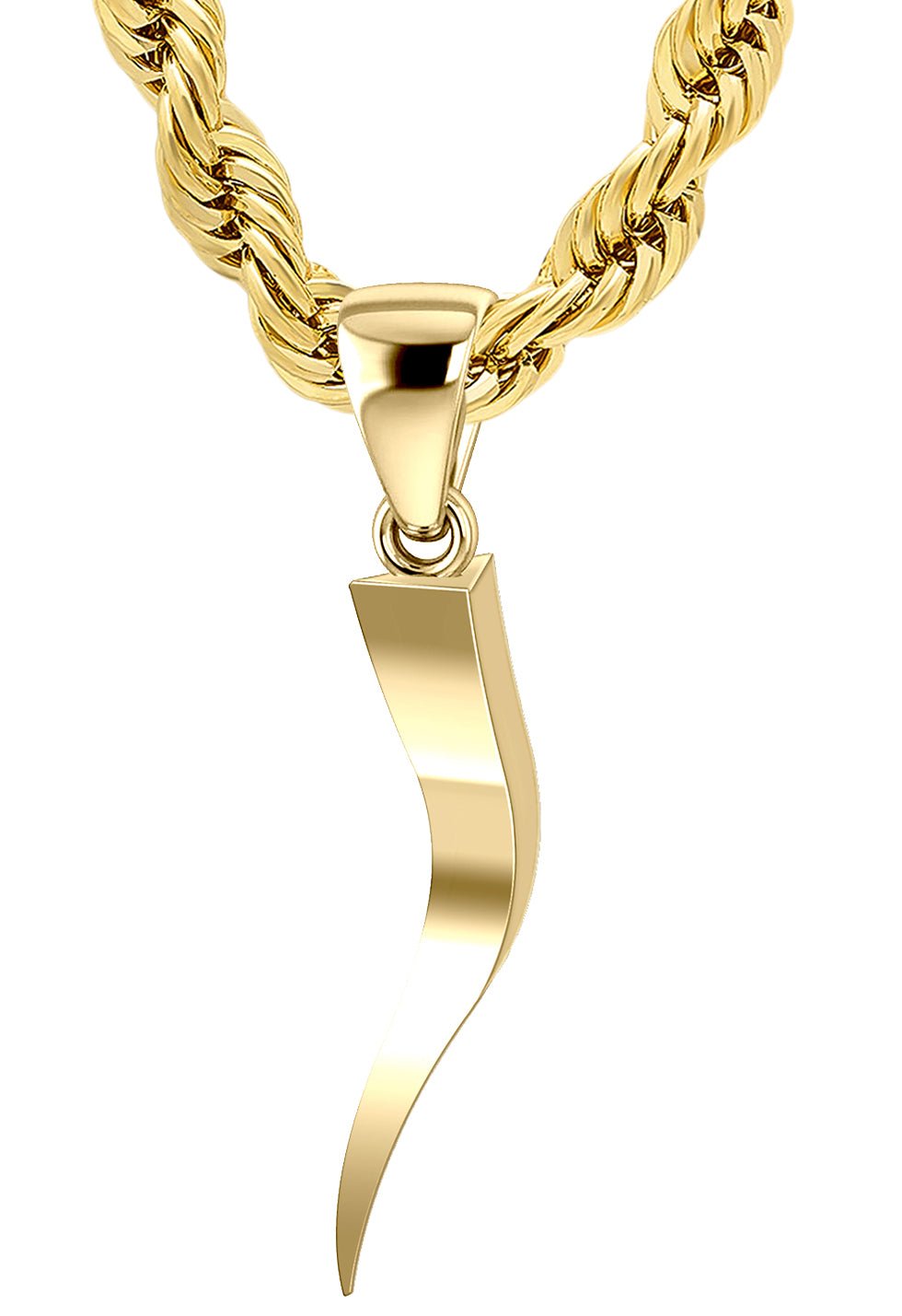 Mens 14K Yellow Gold Brushed 3D Italian Horn Pendant - BillyTheTree Jewelry