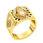 Men's Two Tone 14k or 10k Gold Masonic Blue Lodge Solid Back Ring - US Jewels