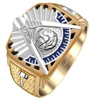 Men's Two Tone 14k or 10k Gold Masonic Past Master Solid Back Ring - US Jewels