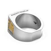 Men's Two Tone 925 Sterling Silver and 14k Yellow Gold Freemason Knights Templar Ring Band - US Jewels