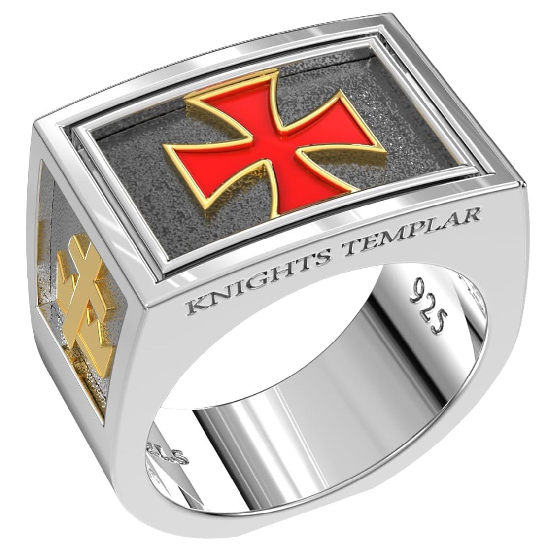 thumbnail image 2 of UNIQABLE Knights Templar Sterling Silver Ring – 18K Gold Plated With Cubic Zirconia 2 of 6