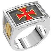 Men's Two Tone 925 Sterling Silver and 14k Yellow Gold Freemason Knights Templar Ring Band - US Jewels