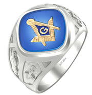 Men's Two Tone 925 Sterling Silver Vermeil Masonic Solid Back Ring - US Jewels