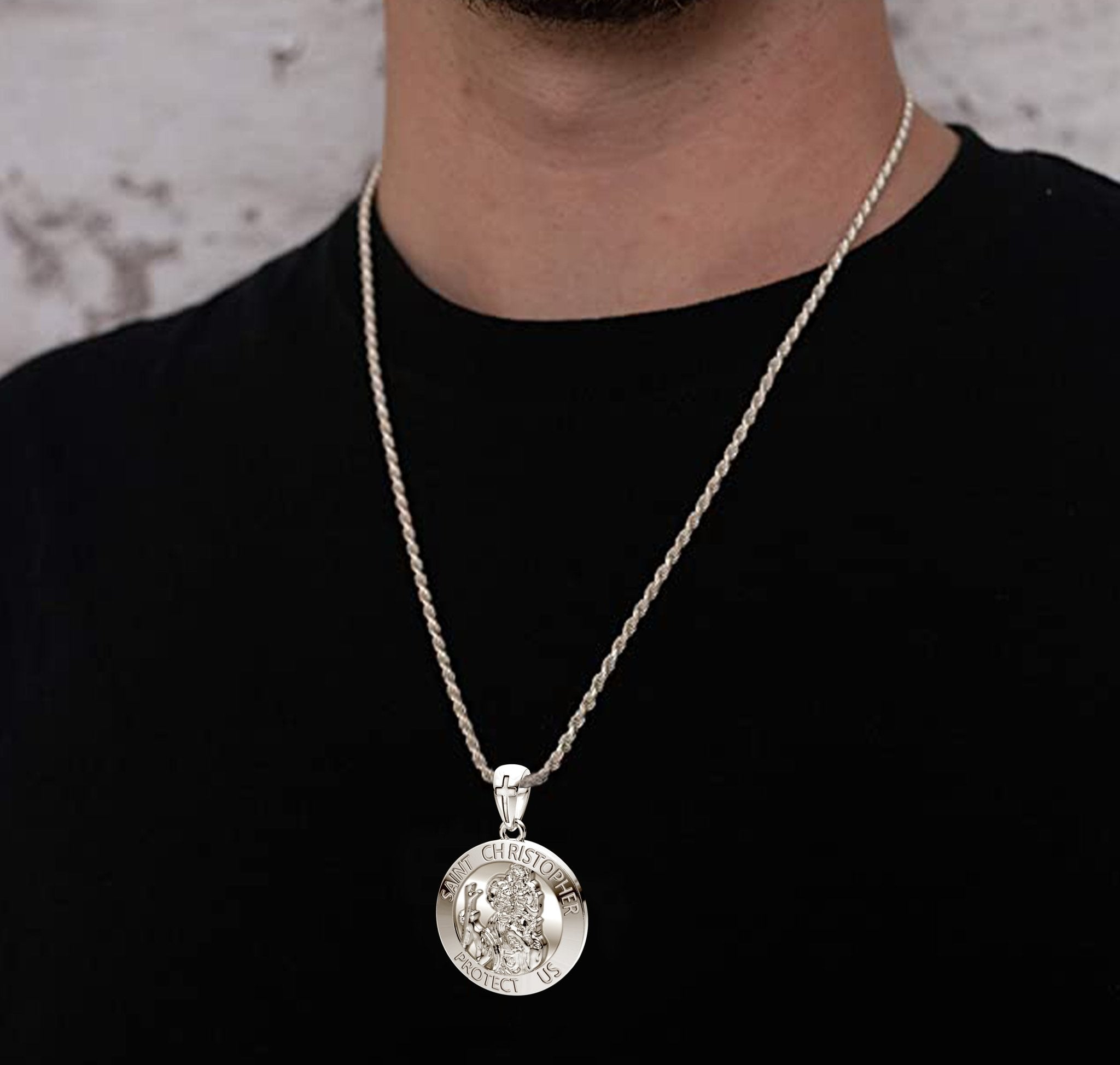 ORAZIO SAINT CHRISTOPHER Necklace 3.5mm Stainless Steel Penant Necklace  Curb Link Chain For Men Women 22 Inches | Amazon.com