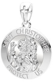 Men's XL 10K or 14K White Gold 1.25in St Saint Christopher Medal High Polished Pendant, 32mm - US Jewels